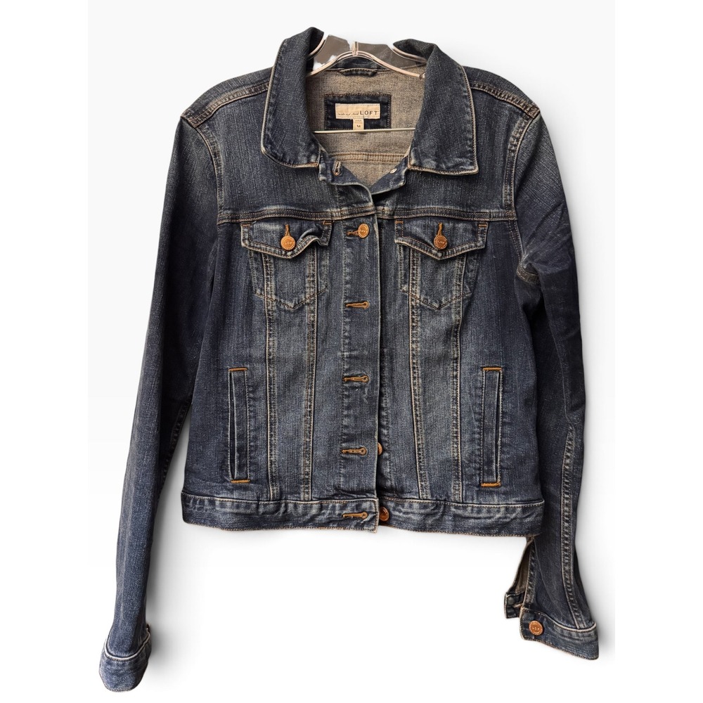 Loft Made and Loved Denim Jacket Dark Wash Trucker Stretch Jean Jacket Medium